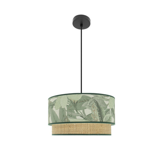 Colgante de iluminación Congo 40d negro/verde-natural de Abrila, diseño moderno rústico en metal y textil para decoración interior exótica y doméstica