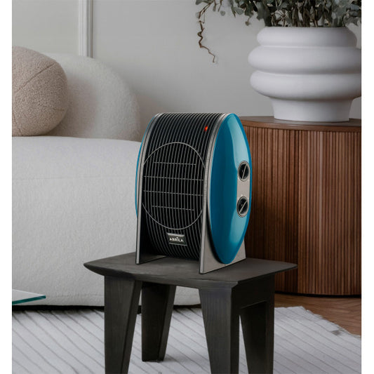 Termoventilador Desierto 2000W azul de Abrila modelo 226222008, calefacción portátil de metal y policarbonato con termostato ajustable para uso doméstico interior.
