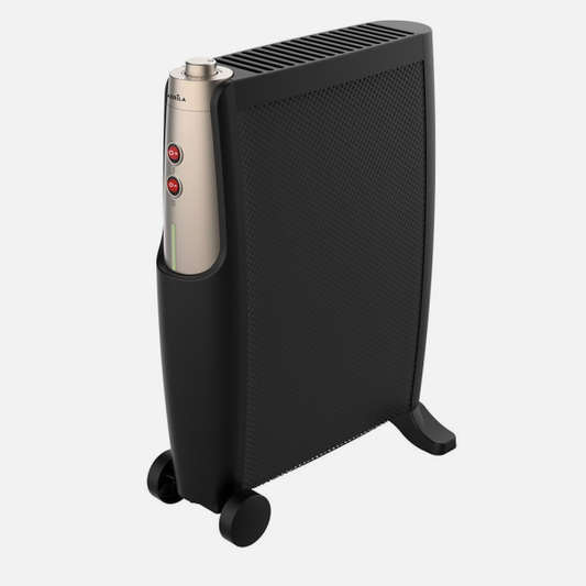 Radiador de mica Imperial 2000W negro y oro de Abrila, modelo AI2 con protección antivuelco para calefacción doméstica e interior segura.