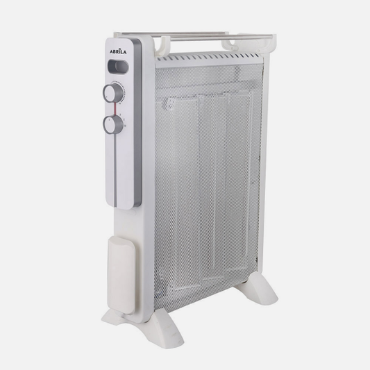 Radiador de mica Caicos 1500W blanco y gris de Abrila, modelo 228821501, calefacción portátil eficiente para interiores domésticos con ahorro de energía AI2
