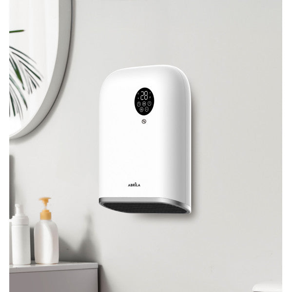 Termoventilador Andorra 2000W blanco y negro de Abrila, modelo 230712026 con control remoto, IP24 para baño, ahorro de energía AI2, calefacción doméstica de pared
