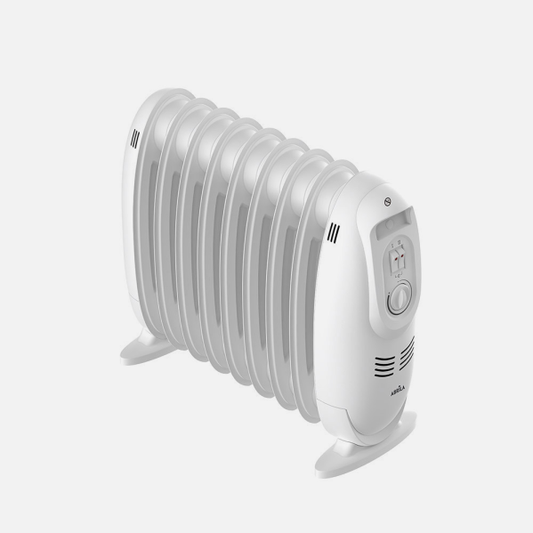 Radiador de aceite Irlanda 1200W blanco de Abrila, modelo portátil AI2 con termostato regulable para calefacción doméstica interior, eficiente y seguro.