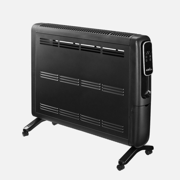 Emisor térmico Alpino 2400W negro de Abrila, modelo 232022409 con tecnología AI2 para ahorro de energía, fabricado en aluminio portátil para calefacción doméstica interior.