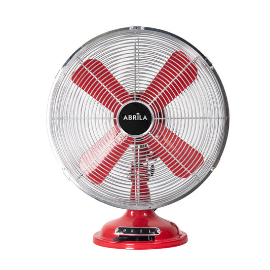 Ventilador sobremesa Capitolio rojo y cromo de Abrila, diseño retro vintage en metal con motor AC, 3 velocidades para uso doméstico interior, modelo 238771007 AI2.