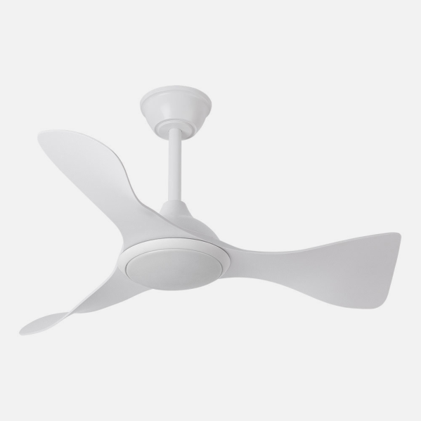 Ventilador de techo DC Caiman blanco de 36W con LED integrado, motor eficiente y temporizador, modelo Abrila 241691301 para interiores domésticos en verano e invierno