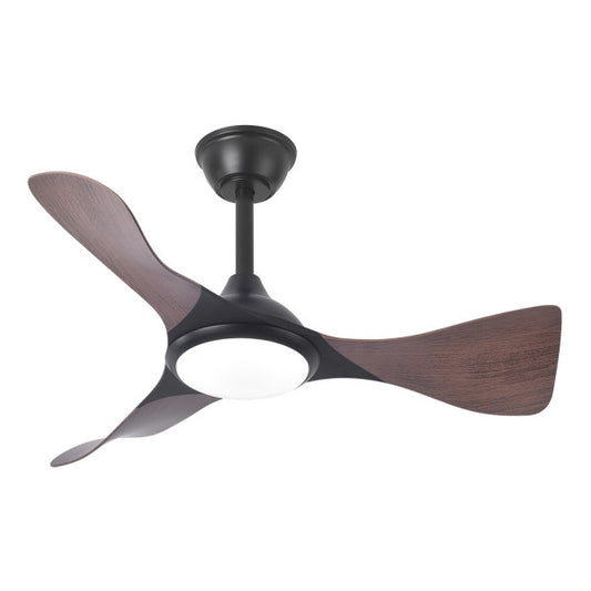 Ventilador de techo DC Caimán en negro y roble de Abrila, modelo 241691336 con 36W, motor DC eficiente, 6 velocidades ajustables, luz LED integrada y aspas de metal, ABS y policarbonato para uso interior doméstico, diseño AI2 moderno.