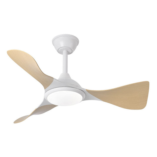 Blanco ceiling fan with integrated LED light, CAIMAN model by Abrila, 36W DC motor for energy savings, remote control, hay wood finish, ideal for home interiors, product code 241691368