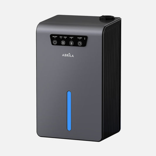 Deshumidificador humidificador Kendra gris de 70W de Abrila, modelo 247641028 con control táctil, luz RGB, función antihielo y calefacción para uso doméstico interior.