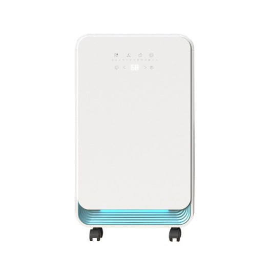 Deshumidificador Delmar 270W blanco de 2L capacidad, modelo portátil doméstico Abrila AI2 con filtro antipolvo, ideal para control de humedad, secado de ropa y calefacción suave en interiores.