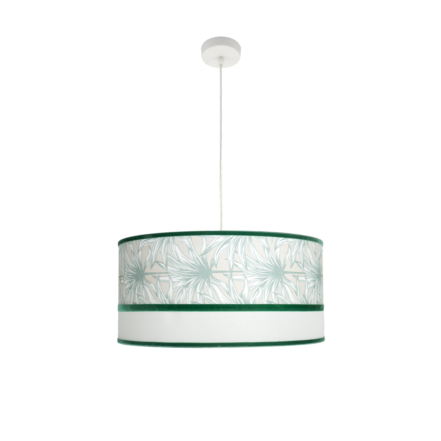 Colgante CALEDONIA 3xE27 en blanco y verde de Fabrilamp, iluminación moderna para comedor e interiores.