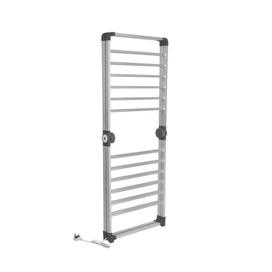 Tendedero eléctrico Maxi Algarrobo en color plata de Abrila, modelo plegable de aluminio para secado de ropa doméstico en interiores con calefacción integrada, ideal para hogares en Algarrobo.