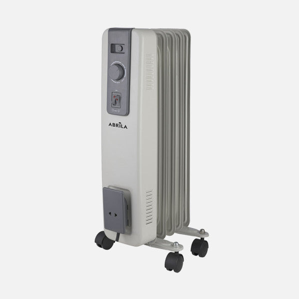 Radiador de aceite eléctrico Acebuche 1000W gris de Abrila modelo 256031028 con antivuelco para calefacción doméstica interior segura y eficiente.