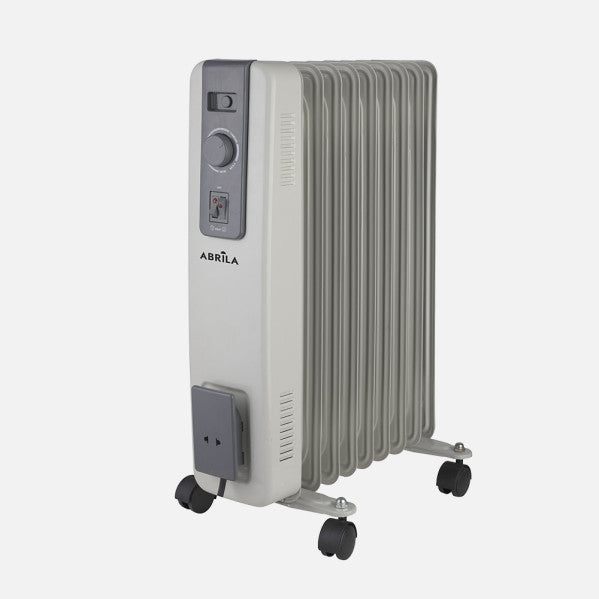 Radiador de aceite Acebuche 2000W gris de Abrila con 9 elementos, modelo 256032028, calefacción portátil doméstica interior con función antivuelco AI2.