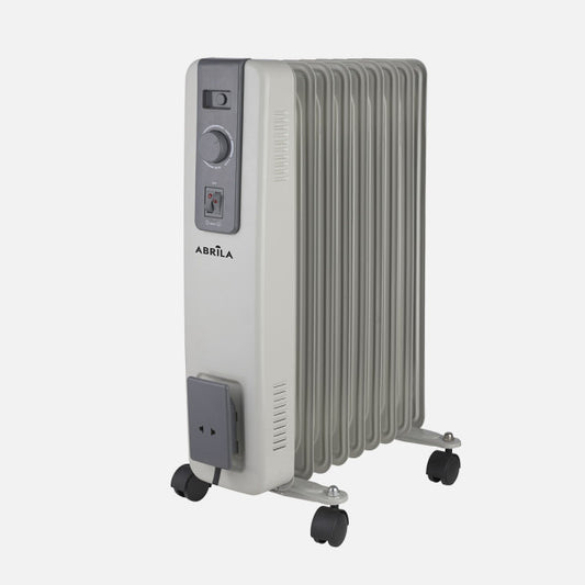 Radiador de aceite Acebuche 2000W gris de Abrila con 9 elementos, modelo 256032028, calefacción portátil doméstica interior con función antivuelco AI2.