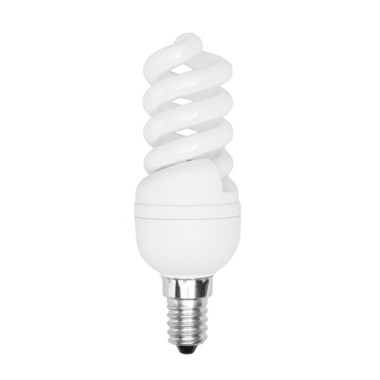 Bombilla bajo consumo E14 11W blanco Fabrilamp, ideal para iluminación eficiente del hogar.