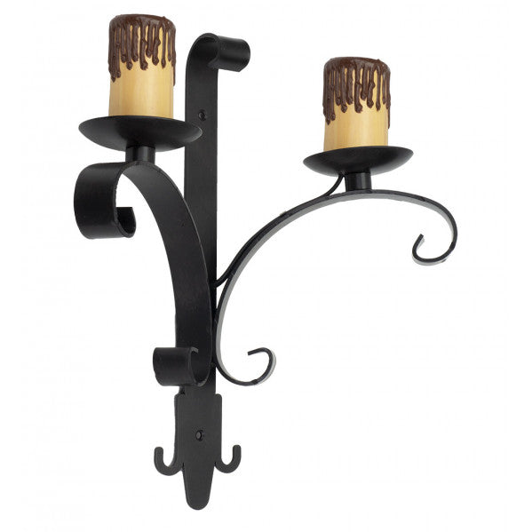 Aplique de pared rústico Abrila RUEDA 2xE27 en marrón, modelo 92.627/2, dimensiones 35x32x18 cm, ideal para iluminación rústica en casas de campo, restaurantes y decoración interior con metal y policarbonato.