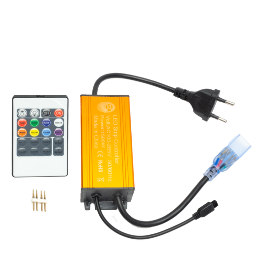 Control remoto RGB 220V con alcance de 100 m para tiras LED – Fabrilamp 99.RGB-RC-B, uso doméstico, iluminación técnica, color Negro/Naranja