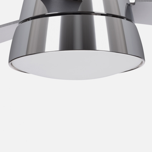 Tulipa de ventilador Iseran en cromo brillante para modelos Abrila, accesorio de cristal certificado CE con opciones de reciclaje, repuesto compatible con ventiladores AI2, referencia 99.TUL-ISERAN