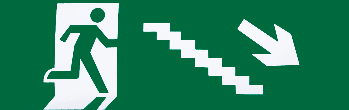 Adhesivo de salida de emergencia para escalera derecha (Fabrilamp A124SAL-ESC-DE-BAJ), color blanco/verde, señalización de seguridad para interiores, material policarbonato.