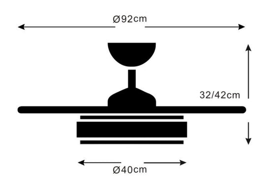 Medidas, Ventilador Retráctil con Luz Agata S de Pb Lighting (Agata S) en color Blanco, 92cm aspas abiertas, luz LED 72W CCT - Ref PB60311.