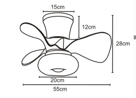 Medidas, Ventilador con Luz Dubi de Pb Lighting (Dubi) en color Blanco, 55cm, con luz LED CCT dimable 18W+18W - Ref PB80120.
