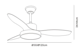 Medidas Ventilador con Luz Ginna-XL de Pb Lighting (Ginna XL) en color Madera, 120cm, con potente luz LED 36W CCT - Ref PB80276.