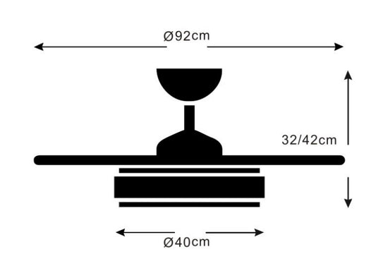 MEDIDAS Ventilador de techo con luz LED AGATA-S de PB Lighting (Colección Agata-S) en color CROMO MATE con 4 aspas y mando a distancia - Ref PB60312.