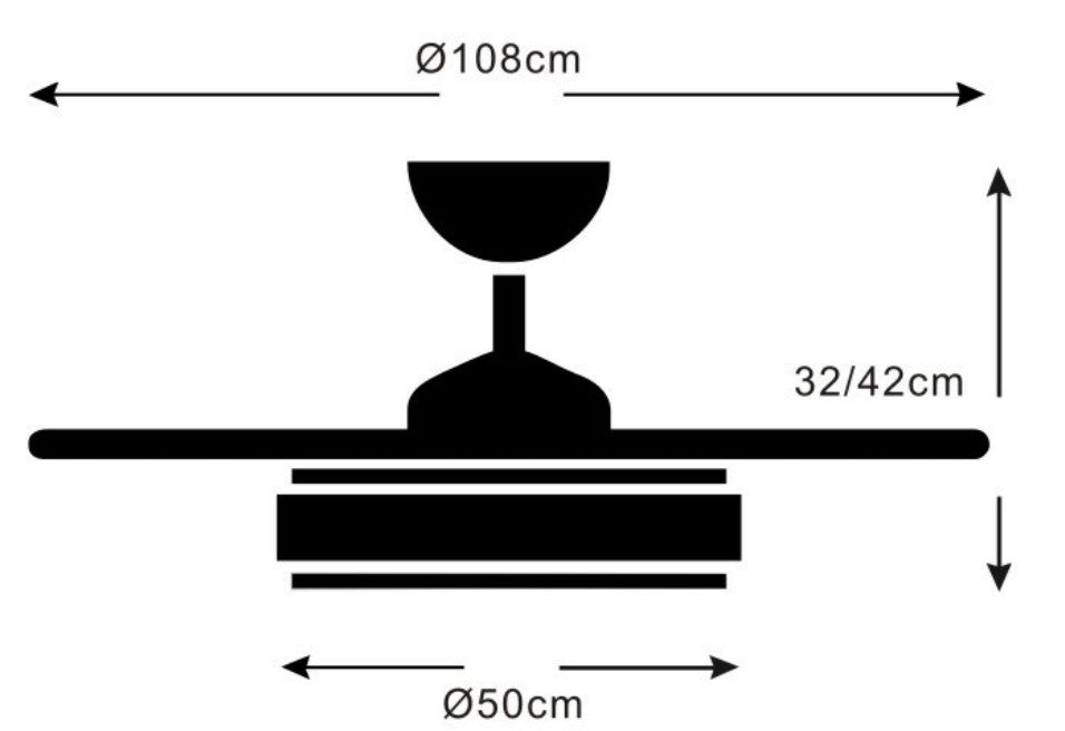 MEDIDAS Ventilador de techo con luz LED ALTHEA-L de PB Lighting (Colección Althea-L) en color BLANCO de Ø108cm con 4 aspas y mando - Ref PB60811.