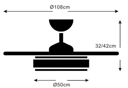 MEDIDAS Ventilador de techo con luz LED ALTHEA-L de PB Lighting (Colección Althea-L) en BLANCO con detalles MADERA, Ø108cm - Ref PB60816.