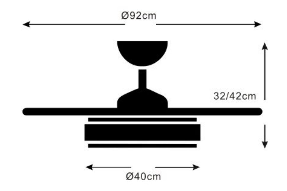Medidas Ventilador de techo Mina-S de PB Lighting (Ø82cm) Blanco con detalles Madera, luz LED CCT, app Fan Lamp Pro y mando - Ref PB80716.