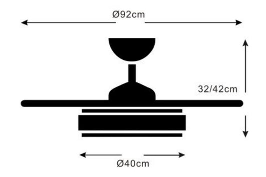 Medidas Ventilador de techo Mina-S de PB Lighting (Ø82cm) Blanco con detalles Madera, luz LED CCT, app Fan Lamp Pro y mando - Ref PB80716.