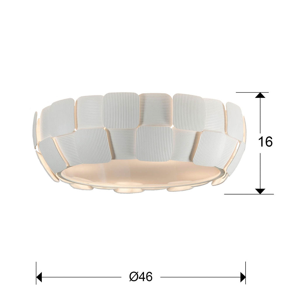 Medidas de Plafón Quios 4L Blanco Mate Schuller (124011) - Diseño moderno y minimalista para dormitorio y salón, con estructura de metal y difusor de policarbonato.