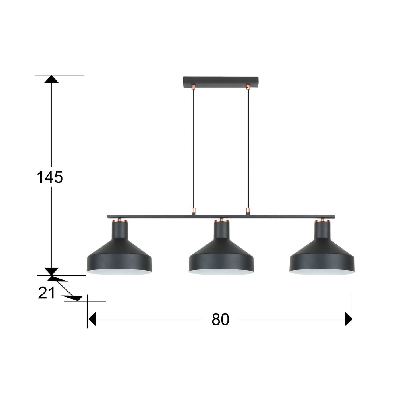Medidas de Lámpara de techo I3-IRIAS negro cobre de Schuller (12555) - Diseño industrial moderno con detalles en cobre, regulable, ideal para salón.