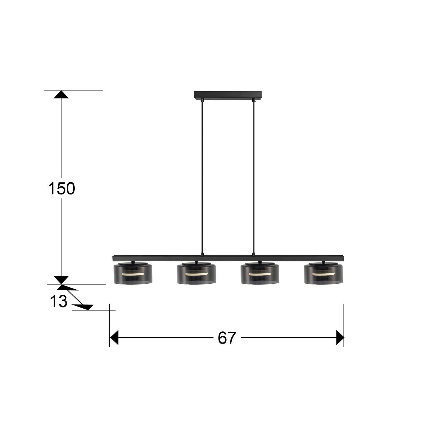 Medidas de Lámpara de techo Olaia negra mate con cristal ahumado para comedor y salón moderno de Schuller (12695)