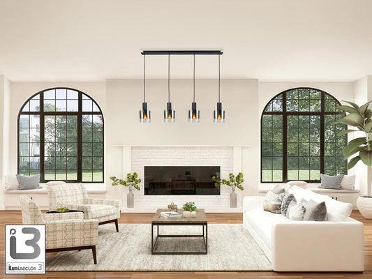 ```
Lámpara de techo I3-Venize negro smoke de Schuller en salón moderno con cristal y metal, estilo industrial, ideal para iluminación decorativa.
```