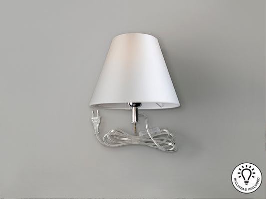 Lámpara de mesa Schuller 167239 con pantalla blanca y base cromada, ideal para salón moderno. Incluye kit DIY para convertir botella en lámpara.