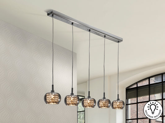 Lámpara de techo Arián 5L brillo Schuller (193539) - Diseño moderno, acero y cristal, ideal para salón y comedor.