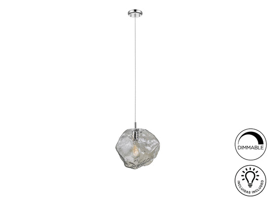 Lámpara de techo Petra cromado smoke de Schuller (213111) colgando en un comedor moderno, con cristal y regulable en altura.