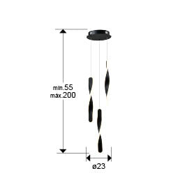 Medidas de Lámpara de techo Twist 3L negro mate Schuller, diseño moderno y minimalista en metal para iluminación interior de comedor o salón.