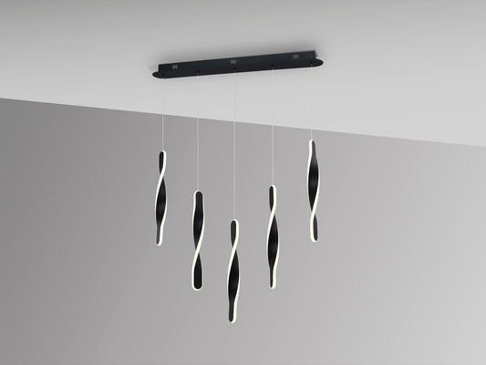 Lámpara de techo Twist Schuller con 5 luces negro mate, diseño moderno dimmable para salón.