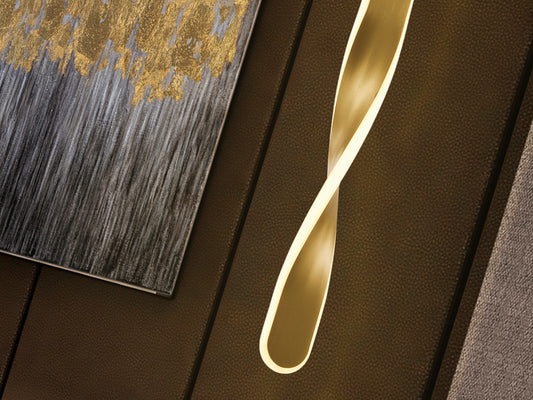 Lámpara de techo TWIST oro cepillado Schuller, diseño moderno LED integrado para comedor, dormitorio y salón contemporáneo.