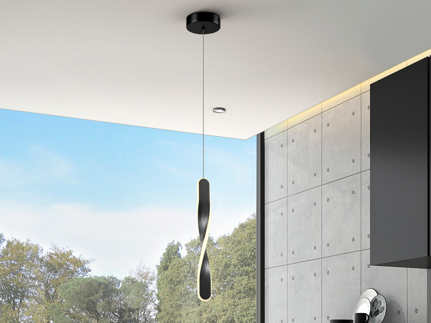 Lámpara colgante Twist 1L negro mate Schuller 219640, diseño moderno LED, 11W 3000K 640lm, iluminación interior.