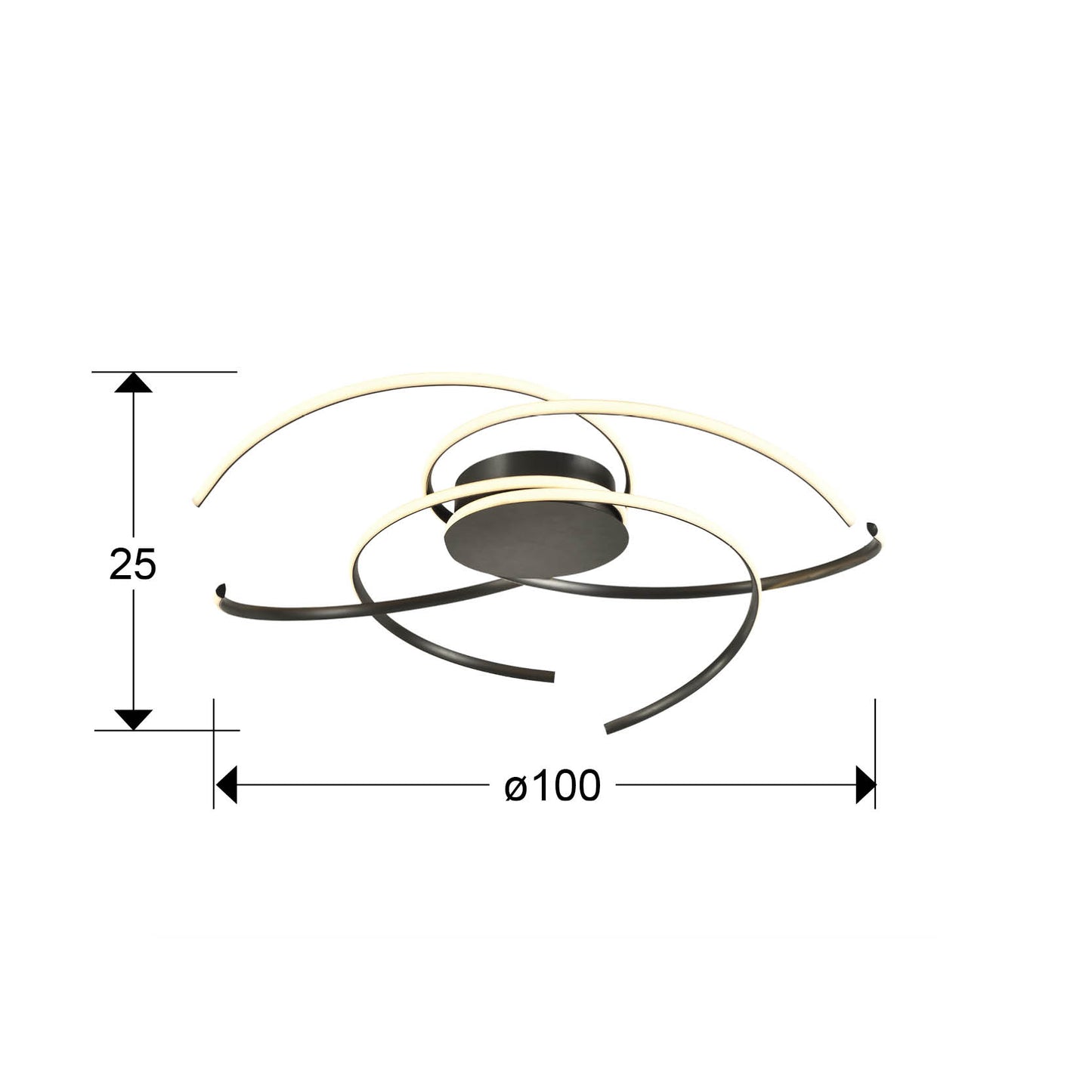 Medidas de Plafón de techo Cadence gran diámetro negro Schuller 228176, LED integrado regulable, diseño moderno minimalista para comedor y salón.