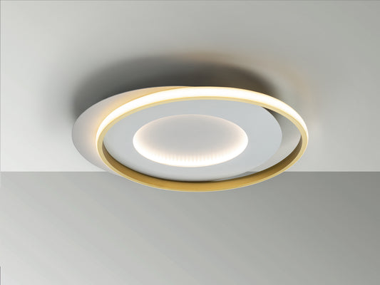 Plafón de Techo LED Limbos en Blanco y Oro, Schuller, diseño moderno para salón.