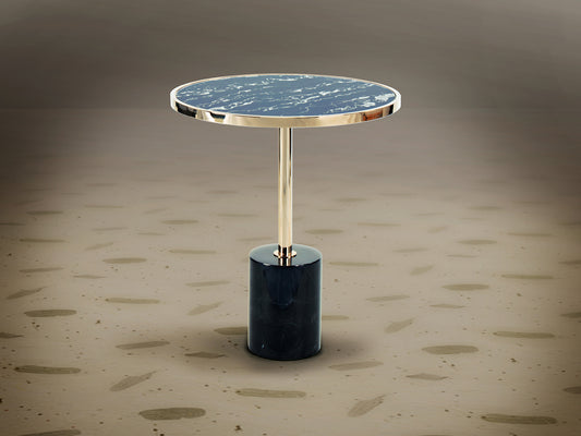 Mesa auxiliar Dekala negro y dorado con mármol y cristal templado, estilo Art Déco y moderno, de Schuller.