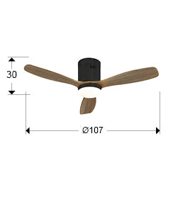 Medidas de Ventilador de techo Siroco Mini Negro-Nogal de Schuller con diseño moderno, 6 velocidades, función invierno, LED dimable y motor DC. Ideal para hogar. Modelo 329385D.