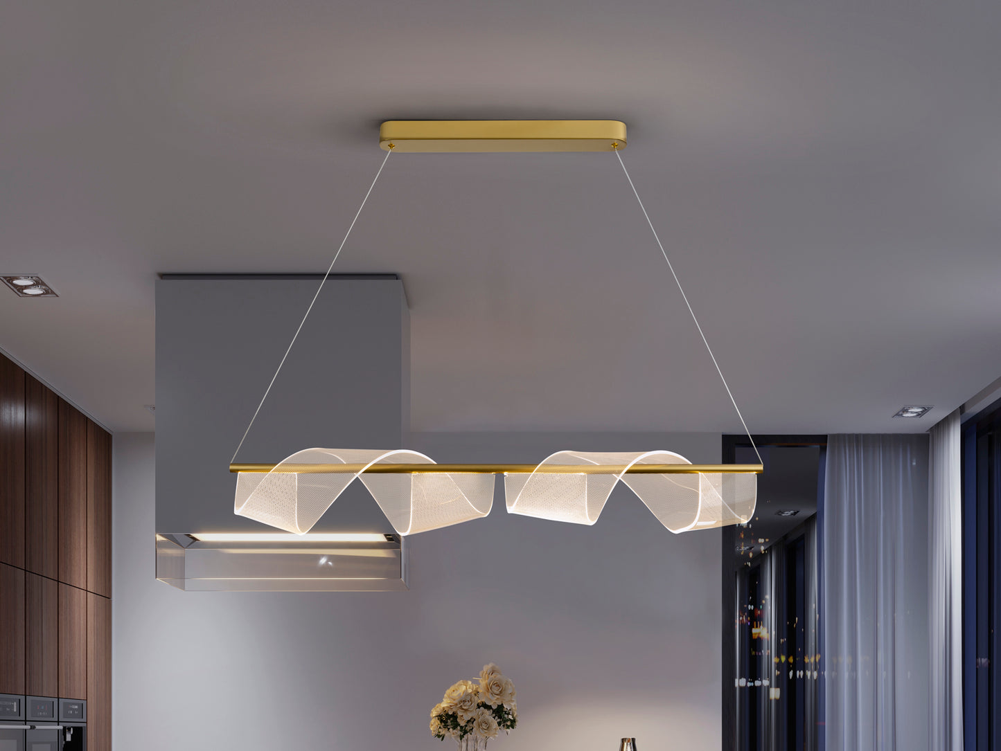 Lámpara de techo Velas oro mate Schuller 351016, diseño contemporáneo con LED integrado, regulable en altura, ideal para comedor y salón.