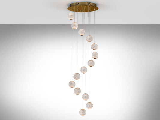 Lámpara de techo Austral 14L LED oro de Schuller (354318) - Diseño moderno con detalles en acrílico y metal dorado, ideal para comedor y salón. Iluminación LED regulable de lujo y estilo contemporáneo.