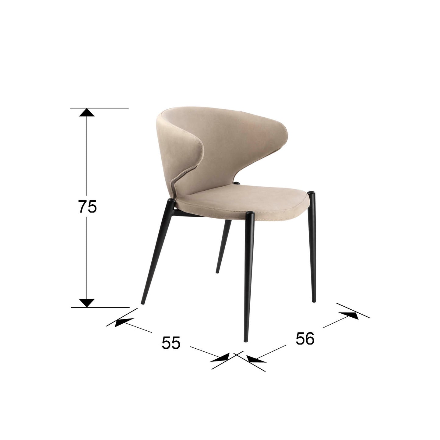 Medidas de Silla Alize Negro y Beis Schuller para comedor moderno e industrial con estructura negra y tapizado en textil beis. Modelo 408608.