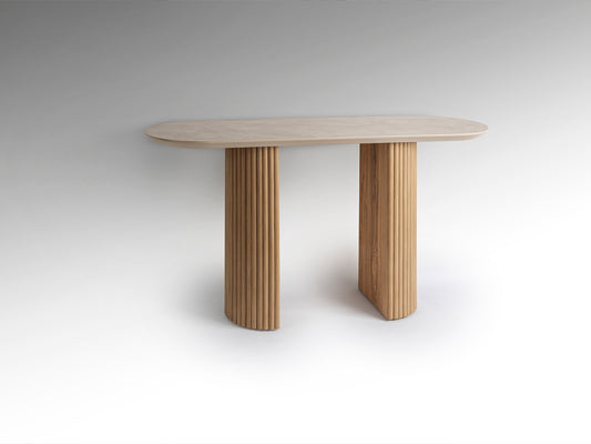 Consola IRATI de madera y piedra de la marca Schuller, con diseño moderno y rústico moderno, ideal para recibidor o mueble auxiliar. Fabricada en MDF, melamina y piedra. Modelo 604574.
